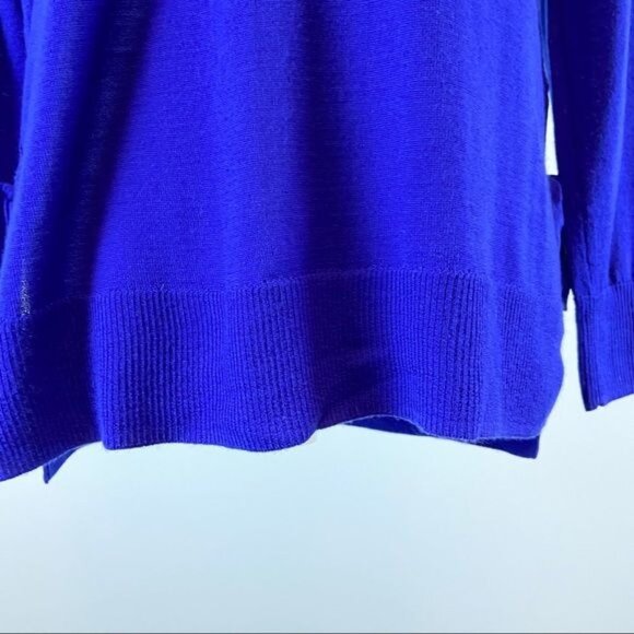 J Crew Womens Blue Merino Wool Sweater Crew Neck Side Slit Ties size XS - Picture 3 of 9